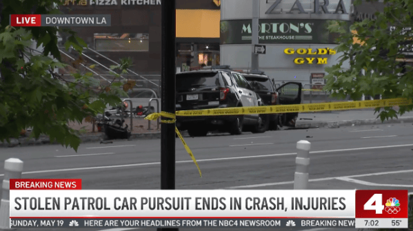 Man steals and crashes Los Angeles police cruiser, dragging female officer
